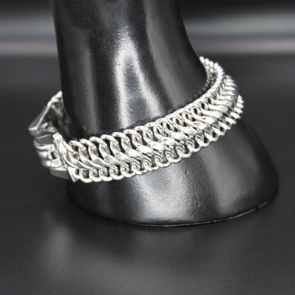 Vintage Signed CORO PEGASUS Thick Link Bracelet Silver Tone 7.5" Long 1950s - Picture 4 of 15